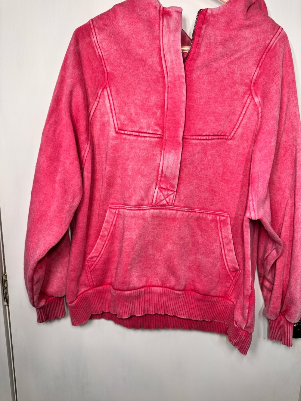 Zenana Outfitters Washed Pink Pullover Hoodie with Kangaroo Pocket